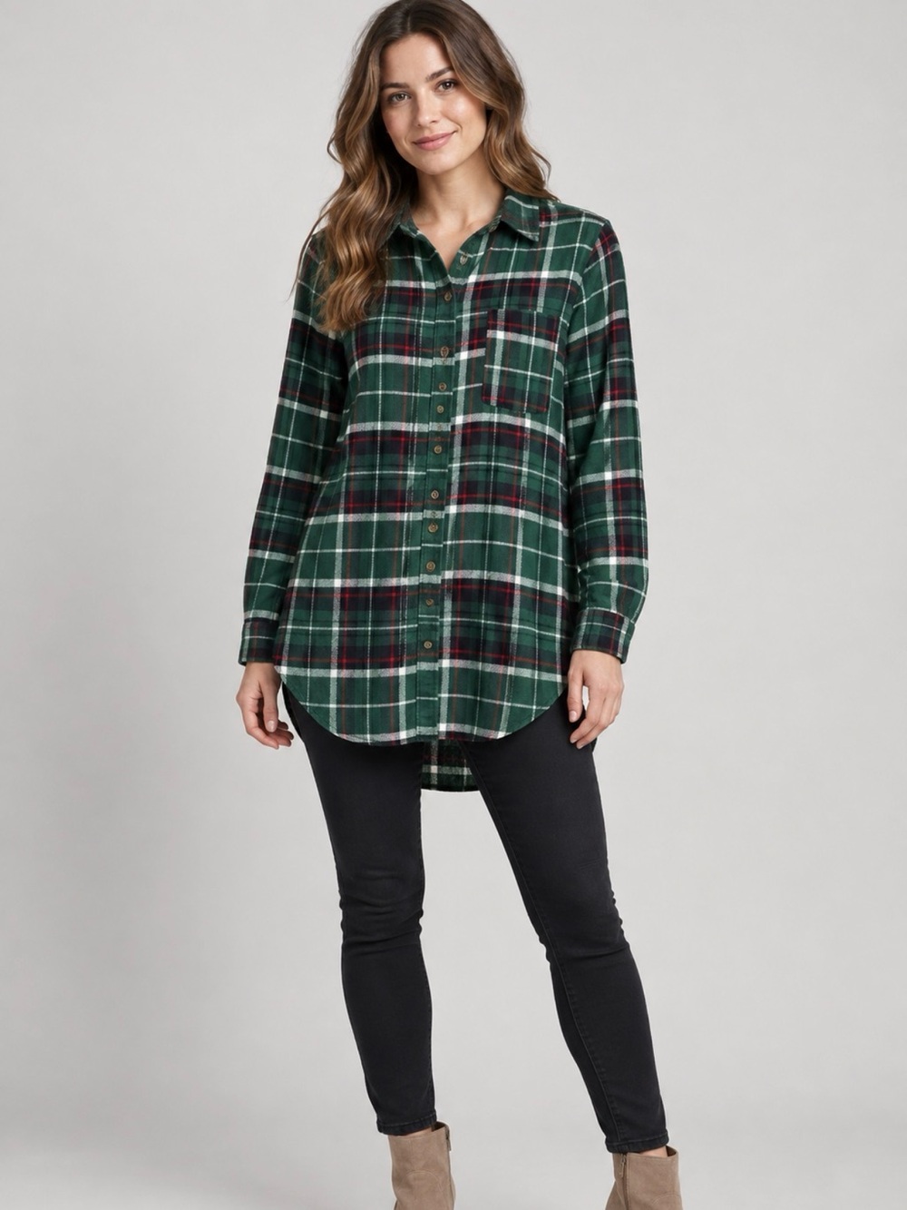 American Eagle Green Plaid Soft Flannel Button-Up Shirt Small